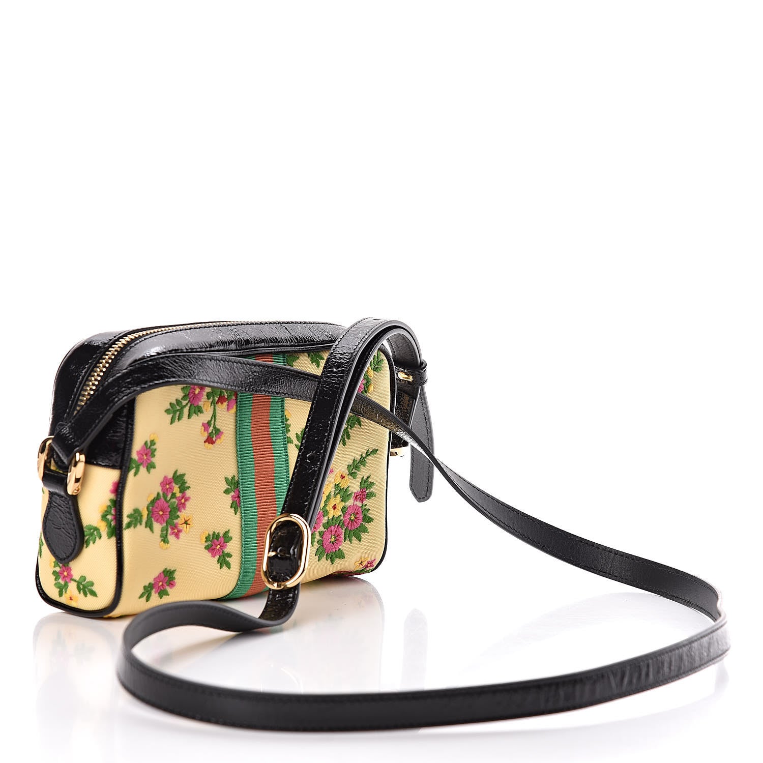 Gucci Canvas Patent Web Floral Embroidered Mini Ophidia Shoulder Bag 3 of 10