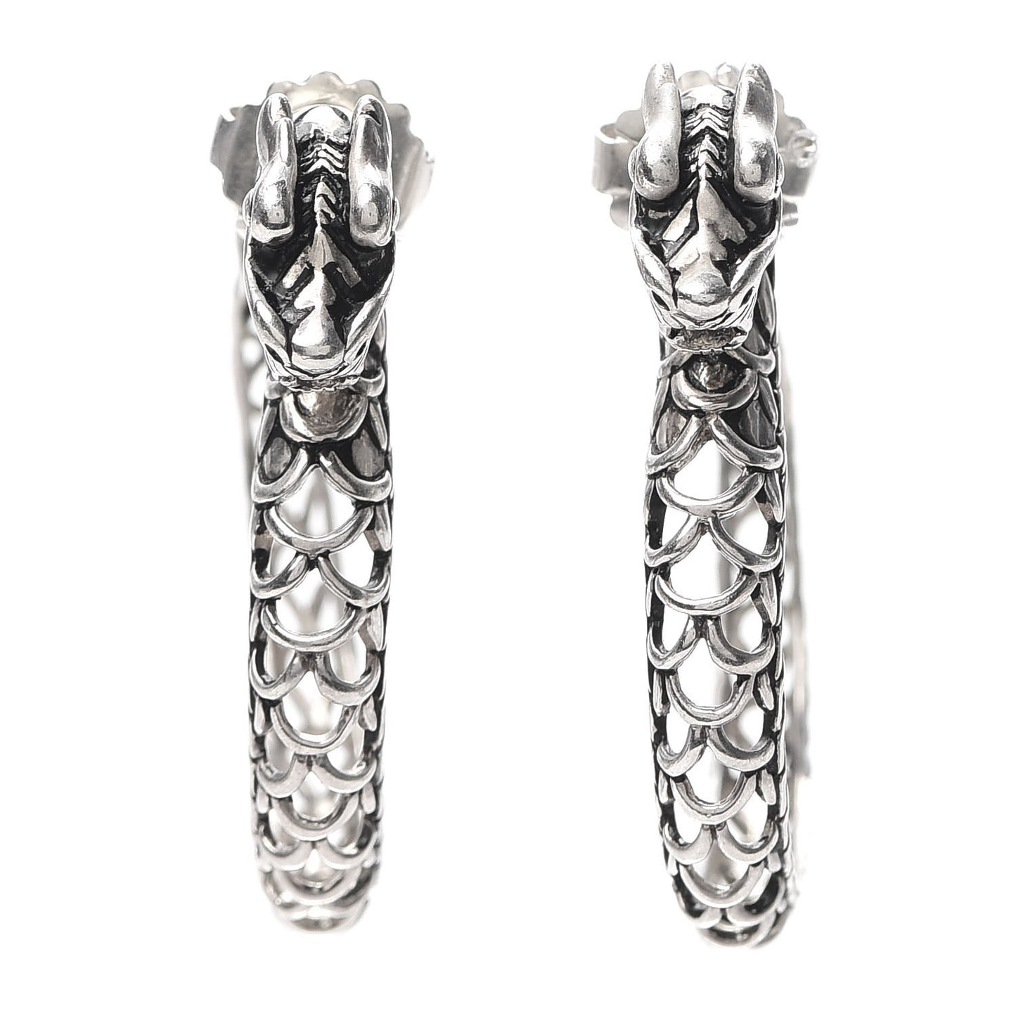 Sterling Silver Naga Dragon Hoop Earrings