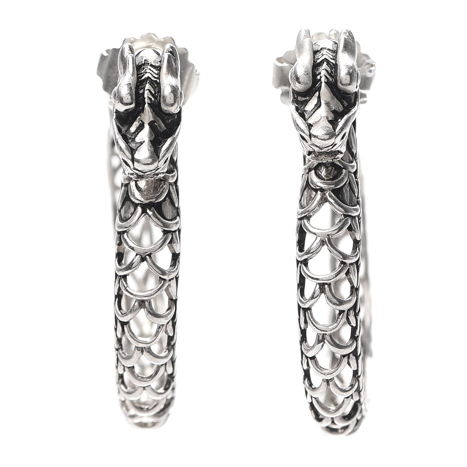 John Hardy Sterling Silver Naga Dragon Hoop Earrings 1 of 4