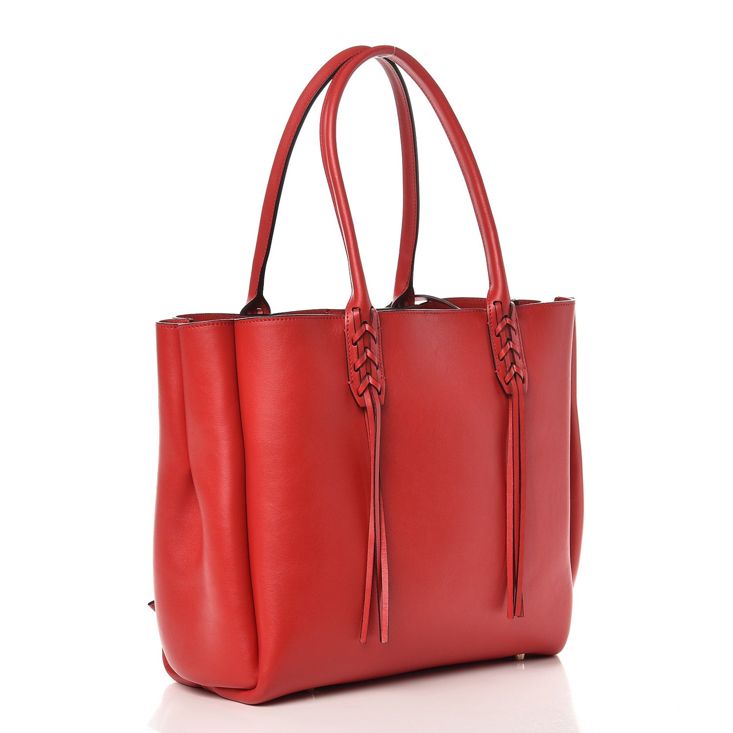 Smooth Calfskin Small Fringe Shopper Tote Red