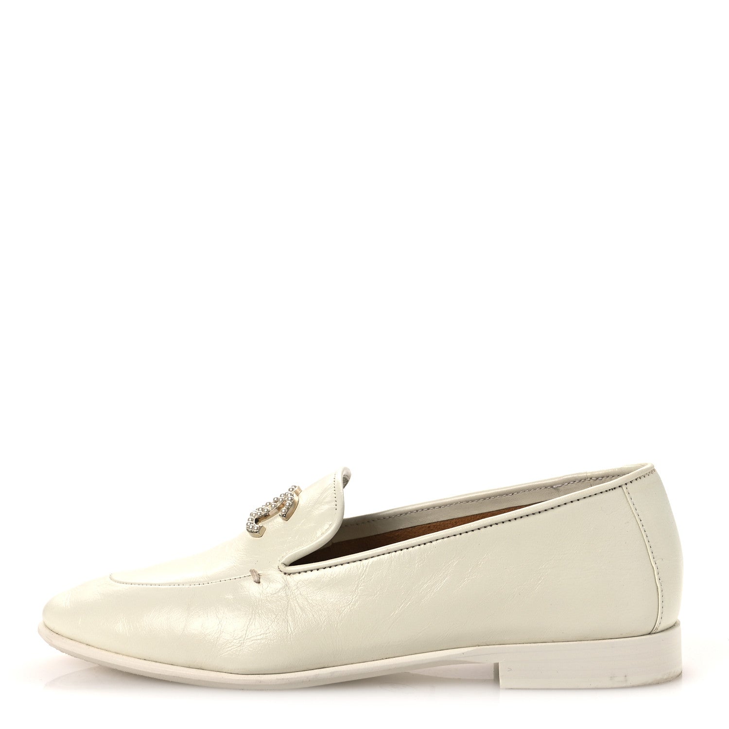 Chanel Shiny Calfskin Pearl CC Mocassin Loafers 36 White 1 of 13