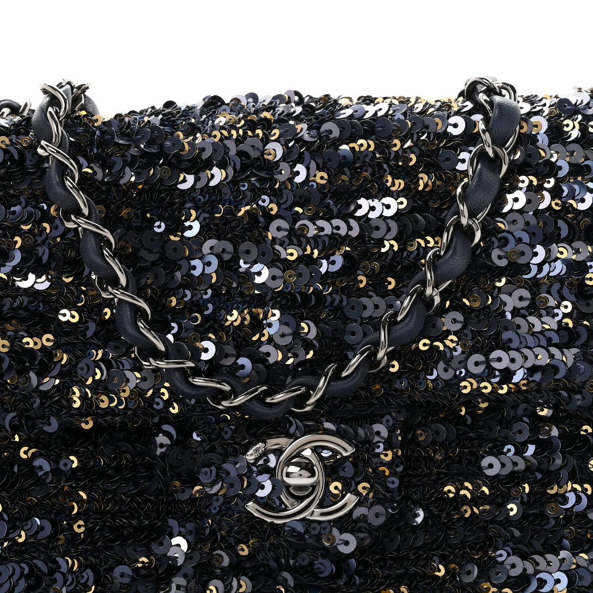 Chanel Sequin Mini Rectangular Flap Blue Black Ruthenium 8 of 11
