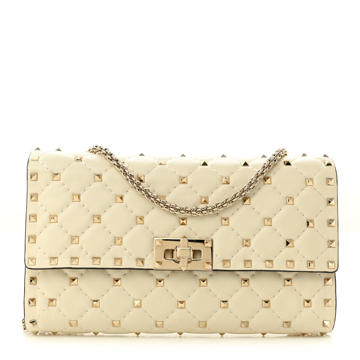 Valentino Garavani Nappa Rockstud Spike Wallet on Chain Light Ivory 1 of 10