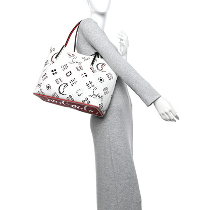 Christian Louboutin Calfskin Loubinthesky Large Perforated Cabarock Spikes Tote Snow 2 of 9