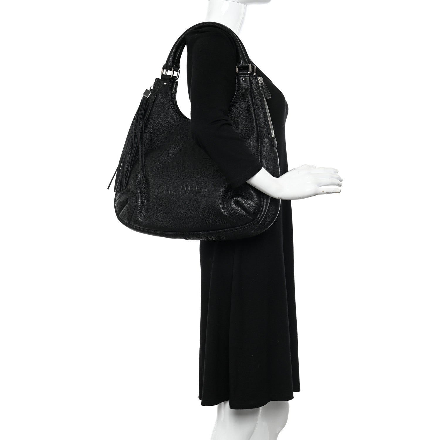 Chanel Grained Calfskin Tassel Hobo Black 2 of 9