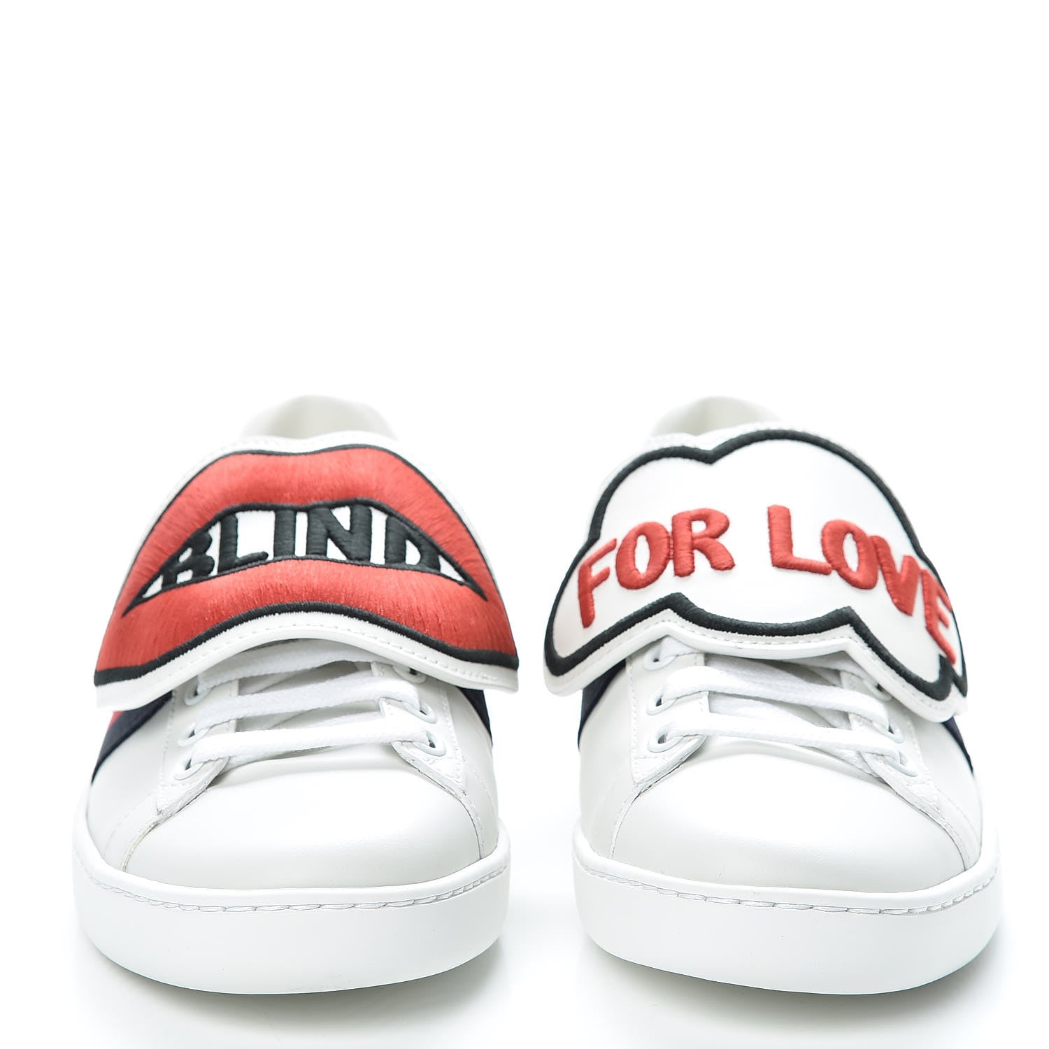 Gucci Calfskin Ayers Web Blind for Love Embroidered Mens Ace Sneakers 34.5 White 2 of 9