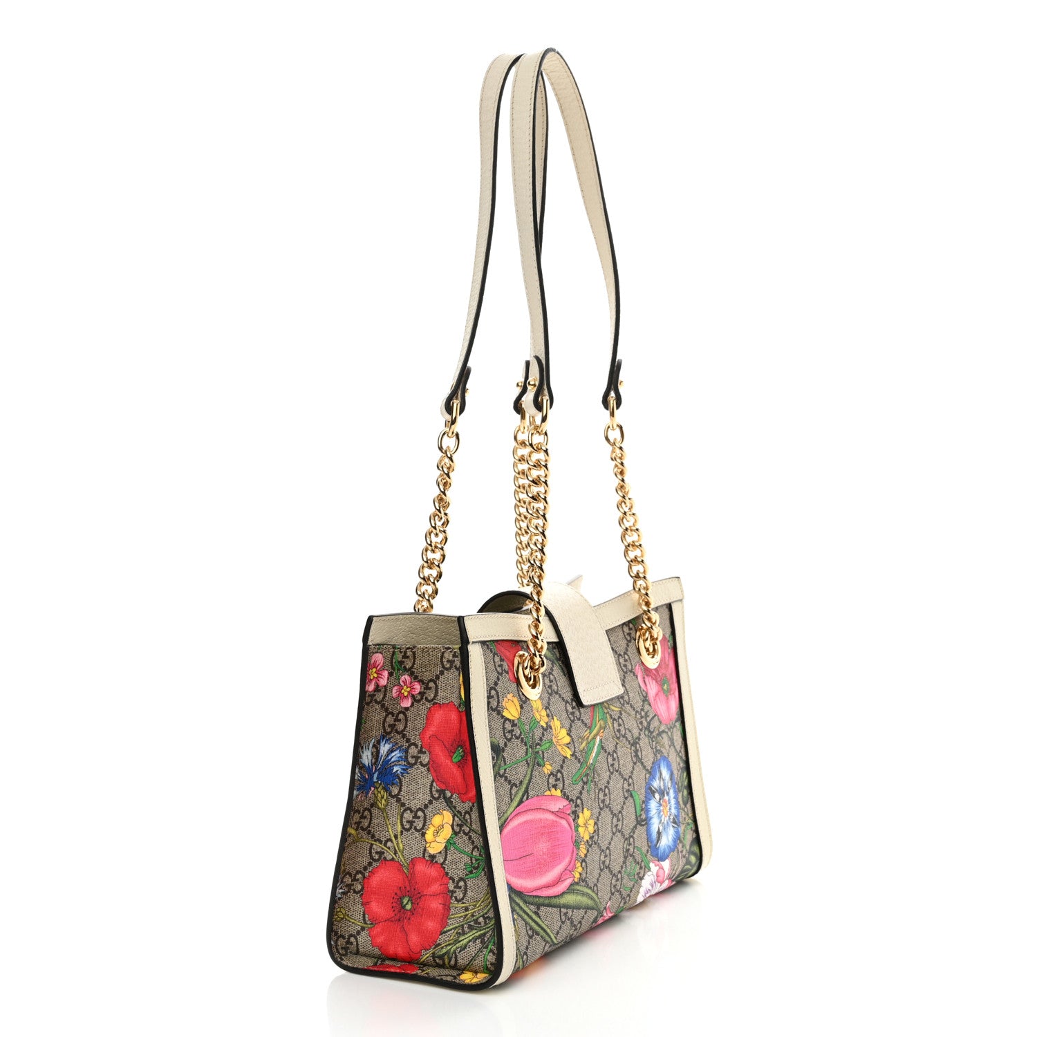 Gucci GG Supreme Monogram Flora Textured Calfskin Small Padlock Tote Beige Ebony Multicolor Mystic White 3 of 13