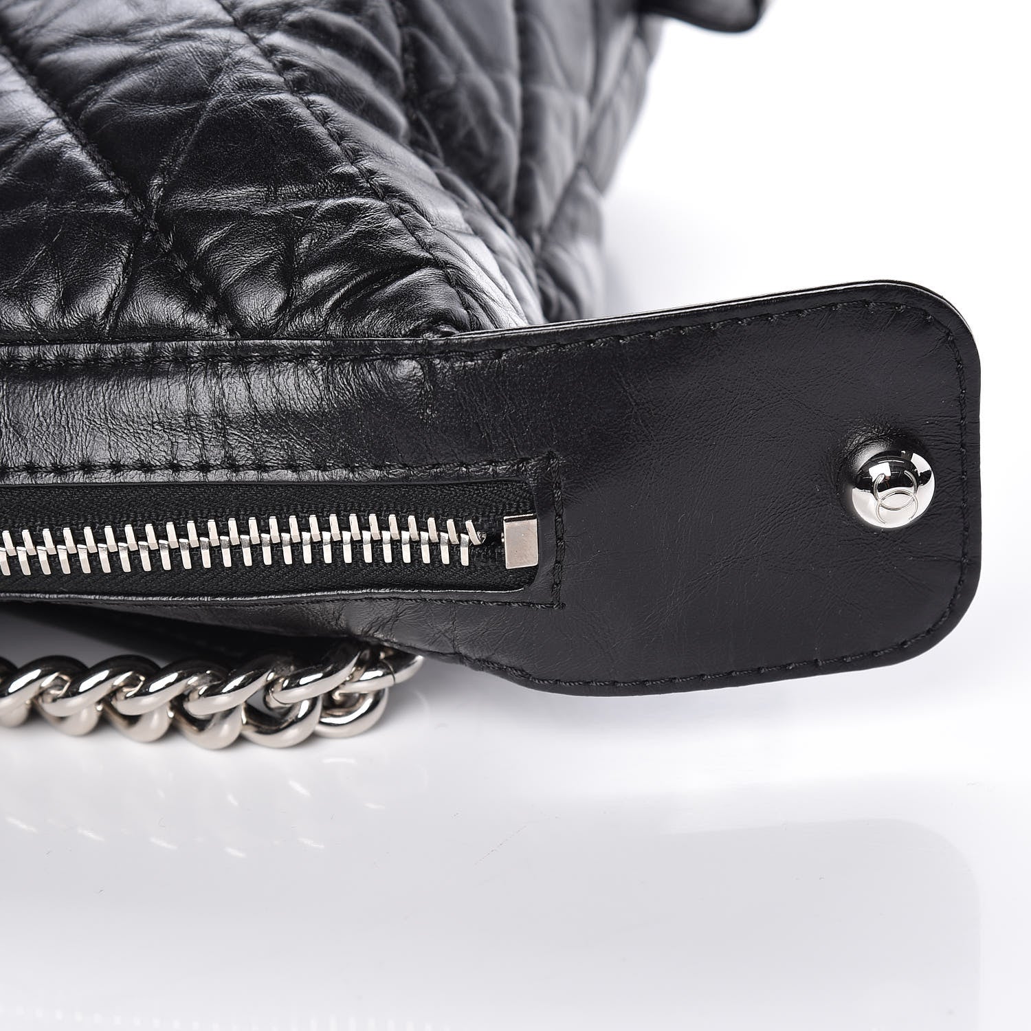 Chanel Aged Calfskin Chevron Quilted Bowling Bag Black 11 of 11