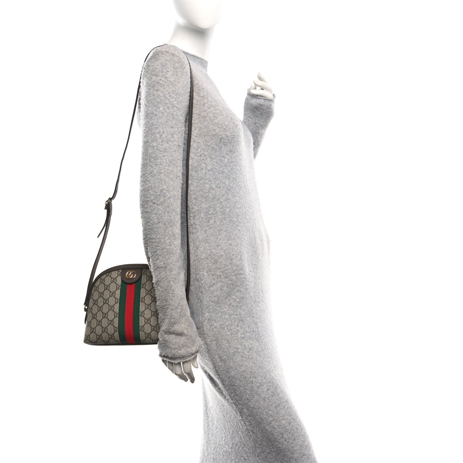 Gucci GG Supreme Monogram Textured Dollar Calfskin Web Small Ophidia Dome Shoulder Bag Beige Ebony New Acero 2 of 11