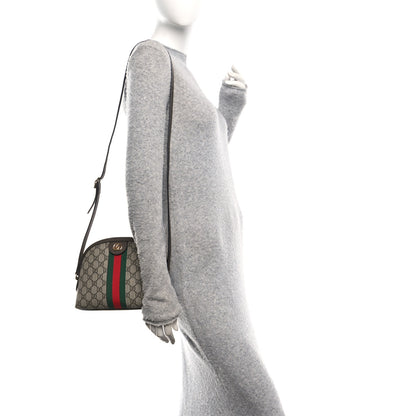 Gucci GG Supreme Monogram Textured Dollar Calfskin Web Small Ophidia Dome Shoulder Bag Beige Ebony New Acero 2 of 11