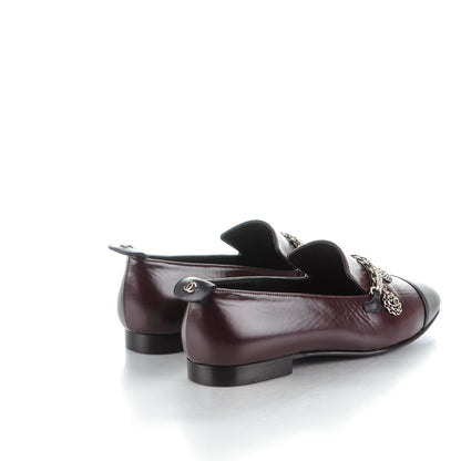 Chanel Crackled Goatskin Lambskin Cap Toe CC Charm Moccasin Loafers 37.5 Dark Burgundy Navy 4 of 7