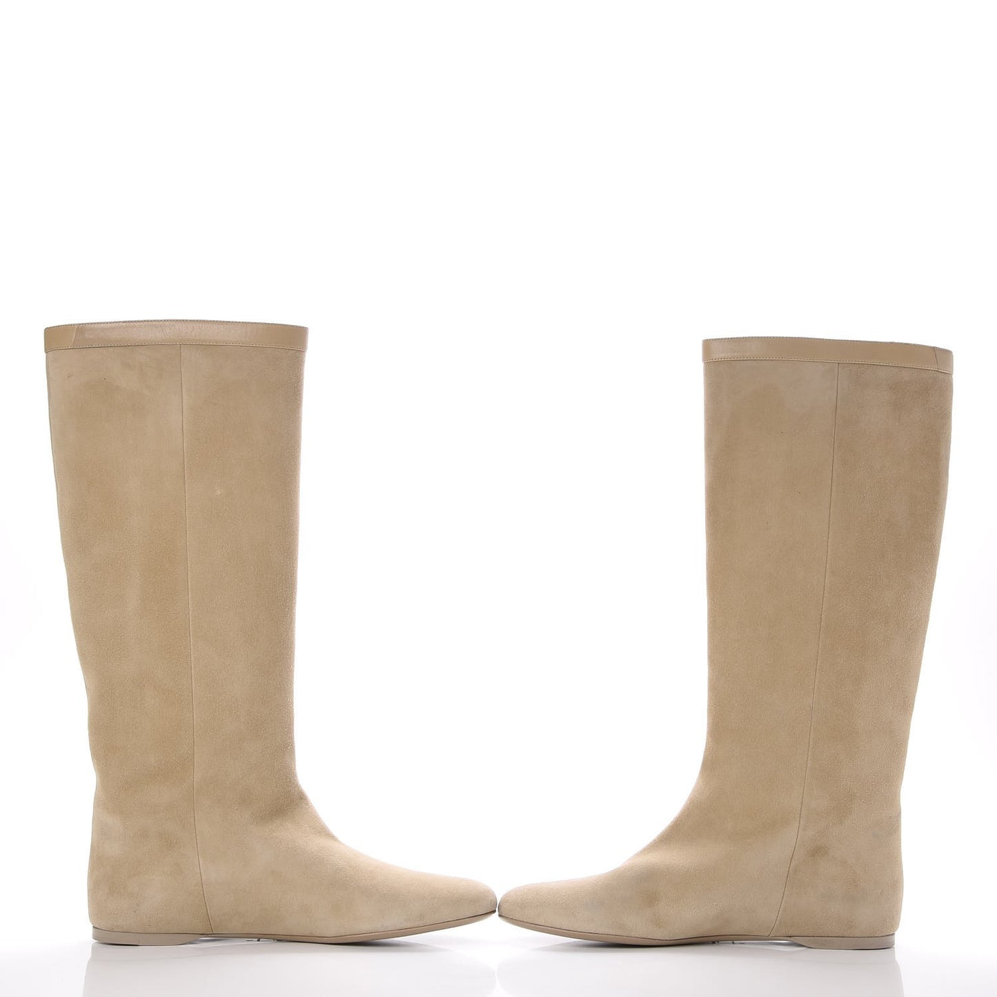 Suede Knee High Flat Boots 41 Beige