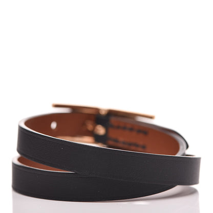 Hermes Chamonix Tadelakt Behapi Double Tour Reversible Bracelet T1 Black Fauve 3 of 7