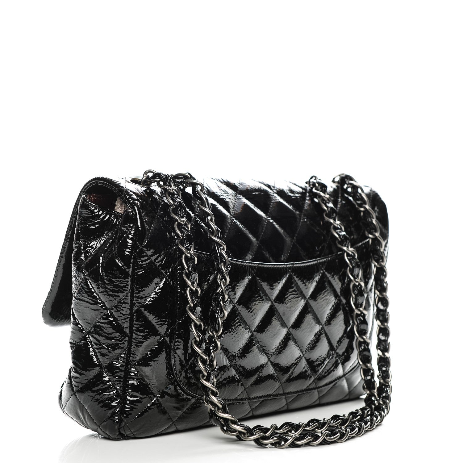 Chanel Distressed Patent Quilted Jumbo Single Flap Black 3 of 7