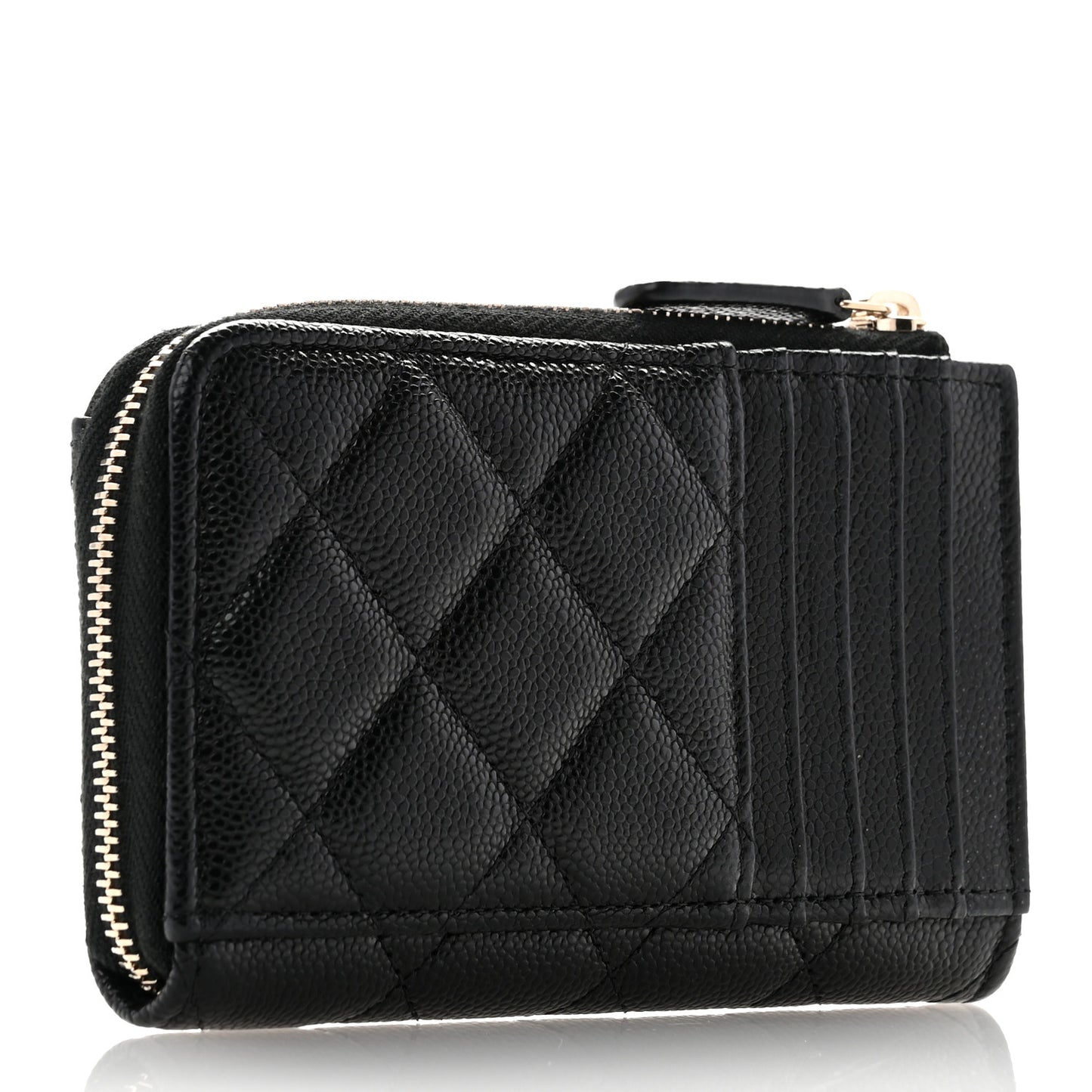 Caviar Quilted CC Zip Around Card Holder Black