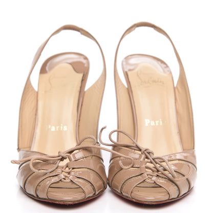 Christian Louboutin Patent PVC Corsetica 100 Peep Toe Slingback Sandals 37 Nude 2 of 11