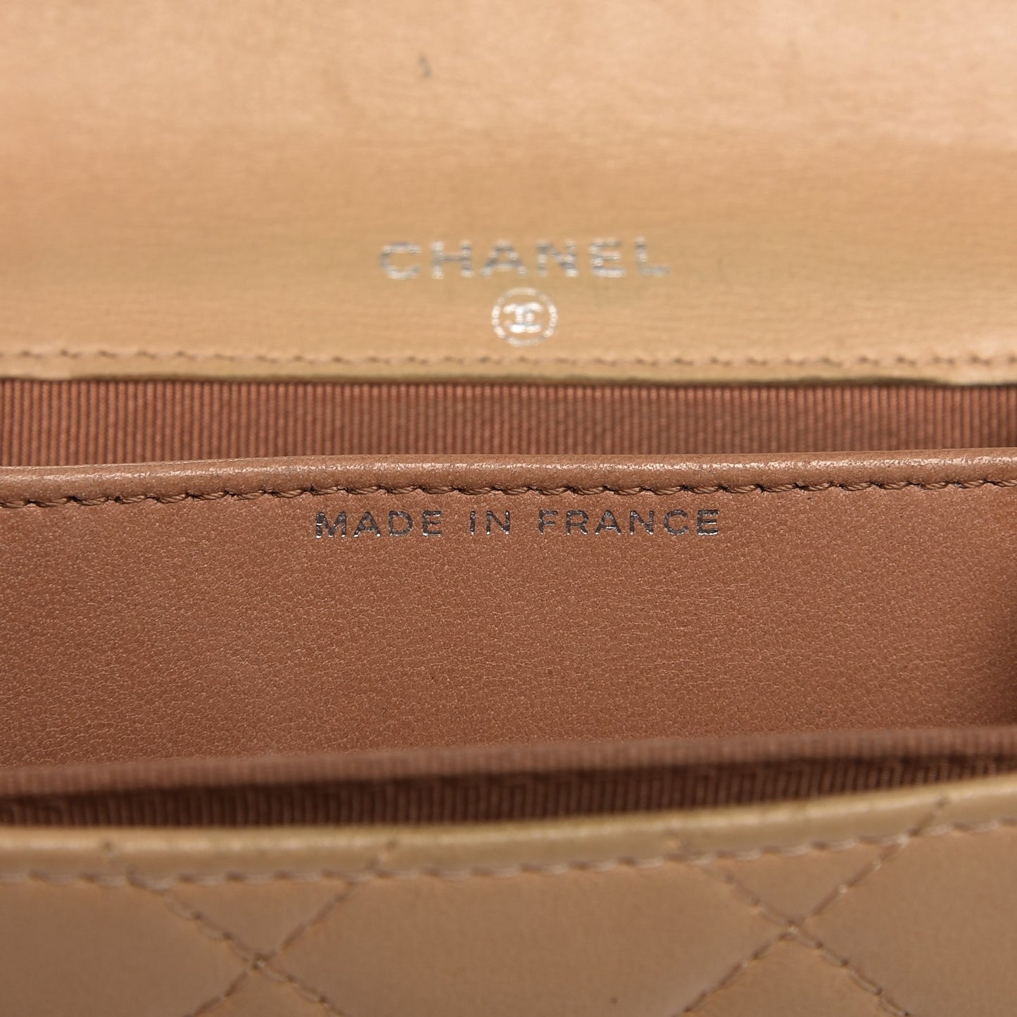 Lambskin Quilted Flap Card Holde Walletr Beige
