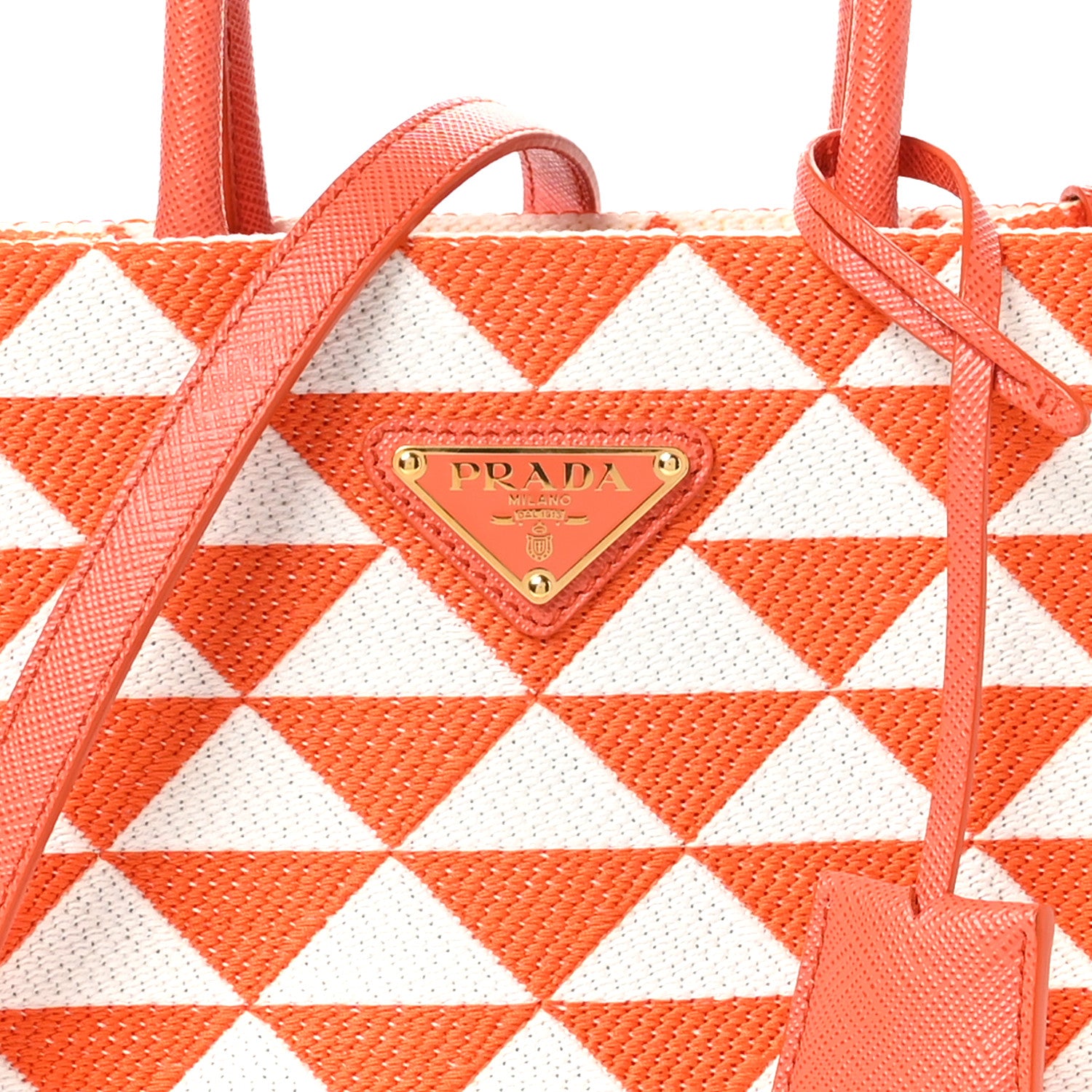 Prada Jacquard Saffiano Triangolo Symbole Embroidered Micro Tote Orange White 7 of 9