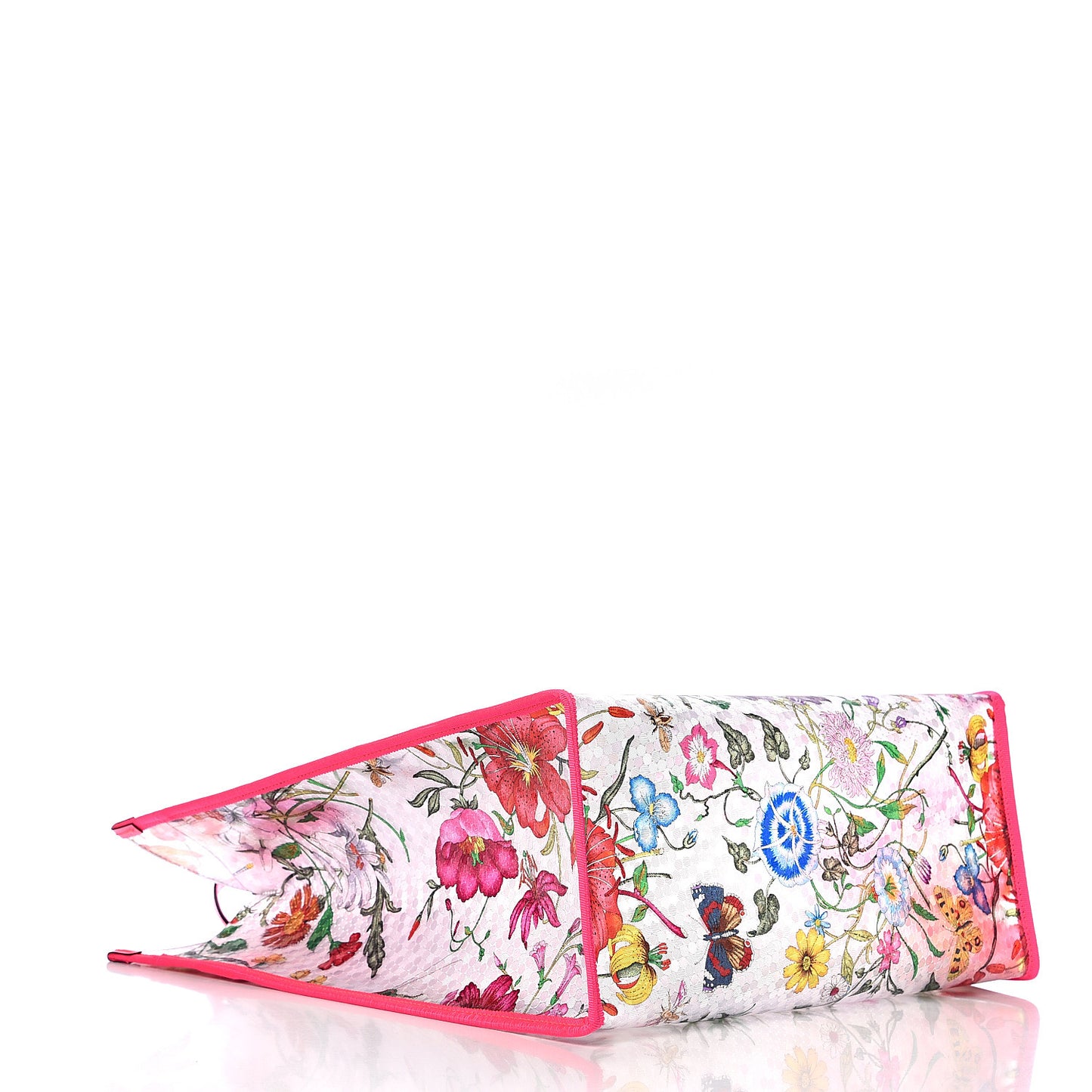 Calfskin Textured Vinyl Print Flora Tote Fluorescent Fuchsia