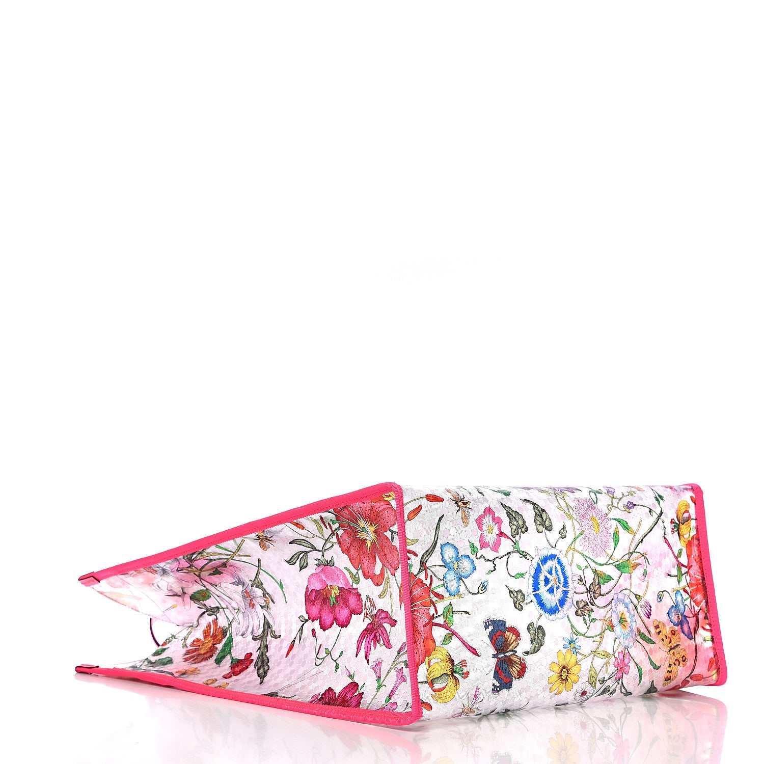 Gucci Calfskin Textured Vinyl Print Flora Tote Fluorescent Fuchsia 3 of 7