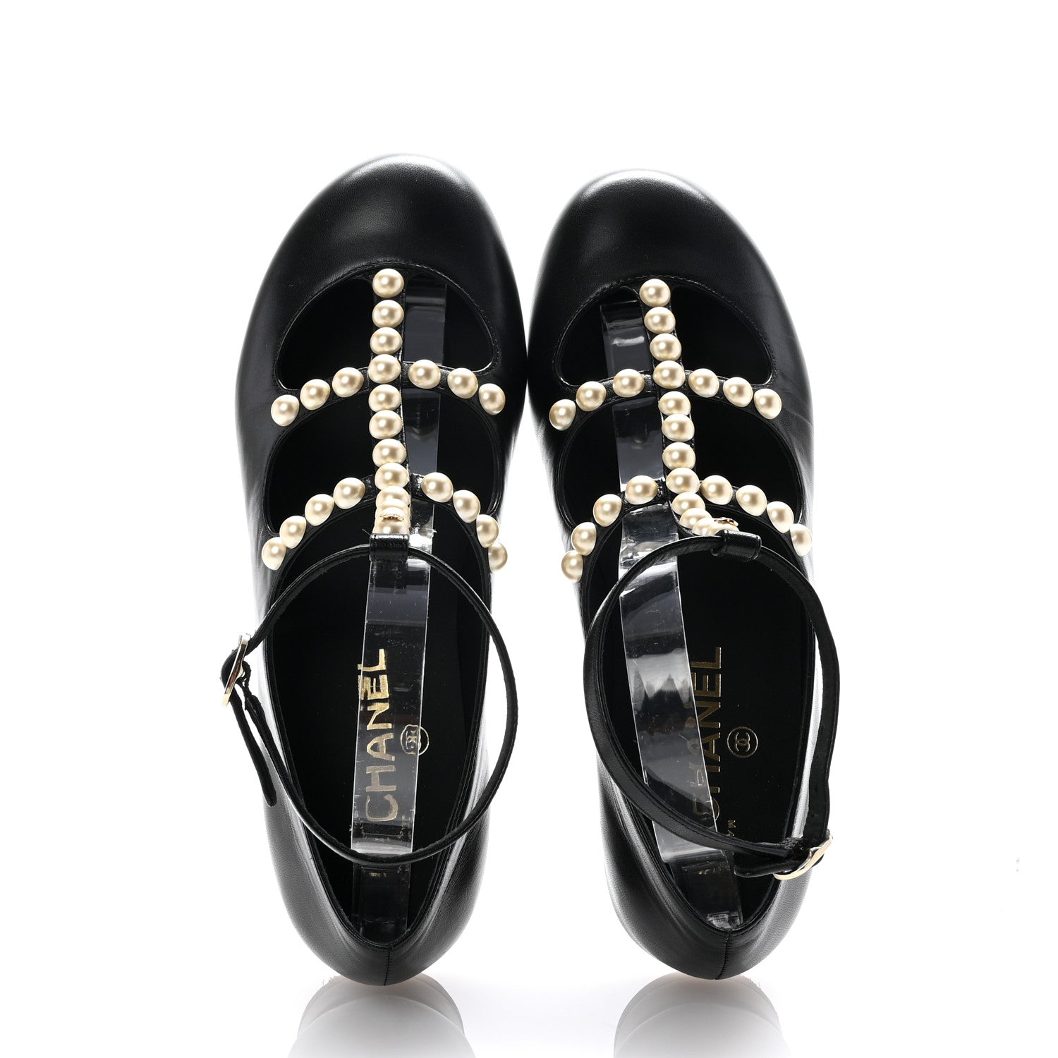 Chanel Goatskin Pearl Mary Janes Flats 39 Black 2 of 8