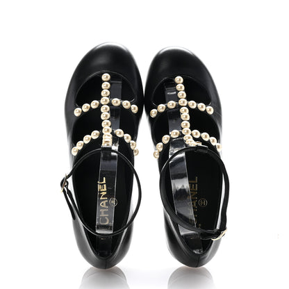 Chanel Goatskin Pearl Mary Janes Flats 39 Black 2 of 8