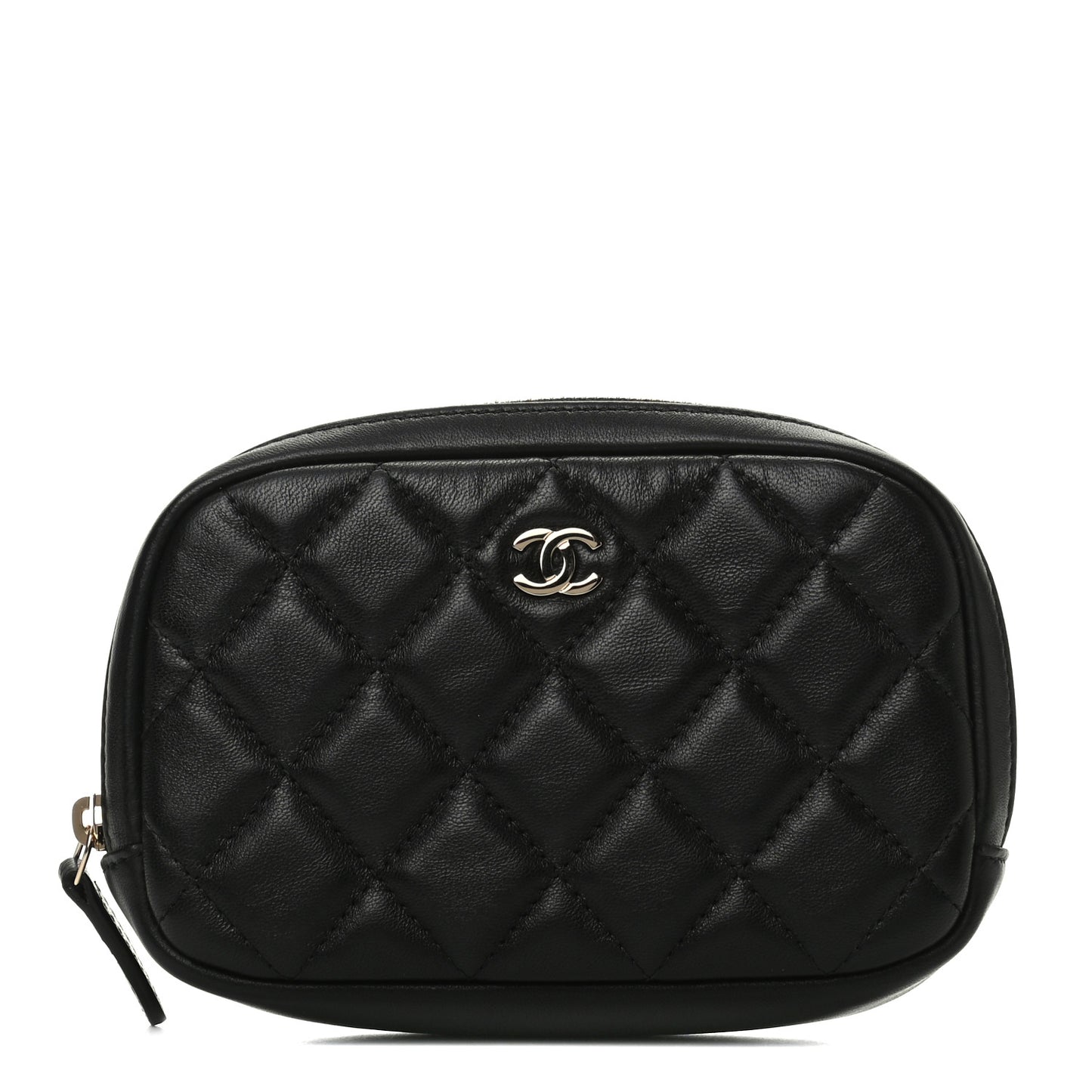 Lambskin Quilted Small Curvy Pouch Cosmetic Case Black
