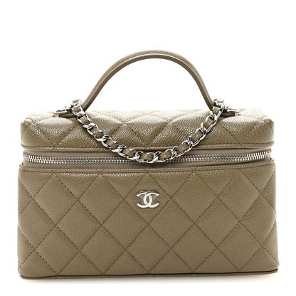 Chanel Caviar Quilted Top Handle Slim Vanity With Chain Dark Khaki 1 of 11