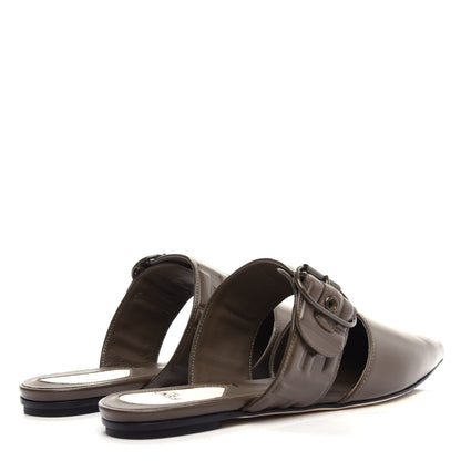 Fendi Vitello FF Embossed Buckle Flat Mules 36 Wood 4 of 11