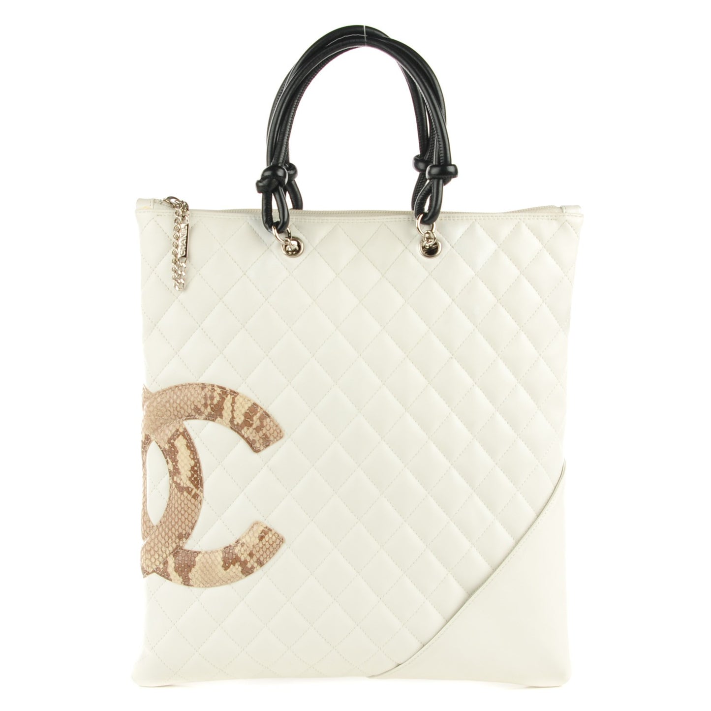 Calfskin Quilted Python Cambon Flat Tote White