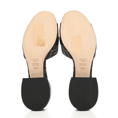 Fendi Jacquard Calfskin FF Crocodile Embossed Promenade Slide Sandals 35.5 Tobacco Moro Black 5 of 8