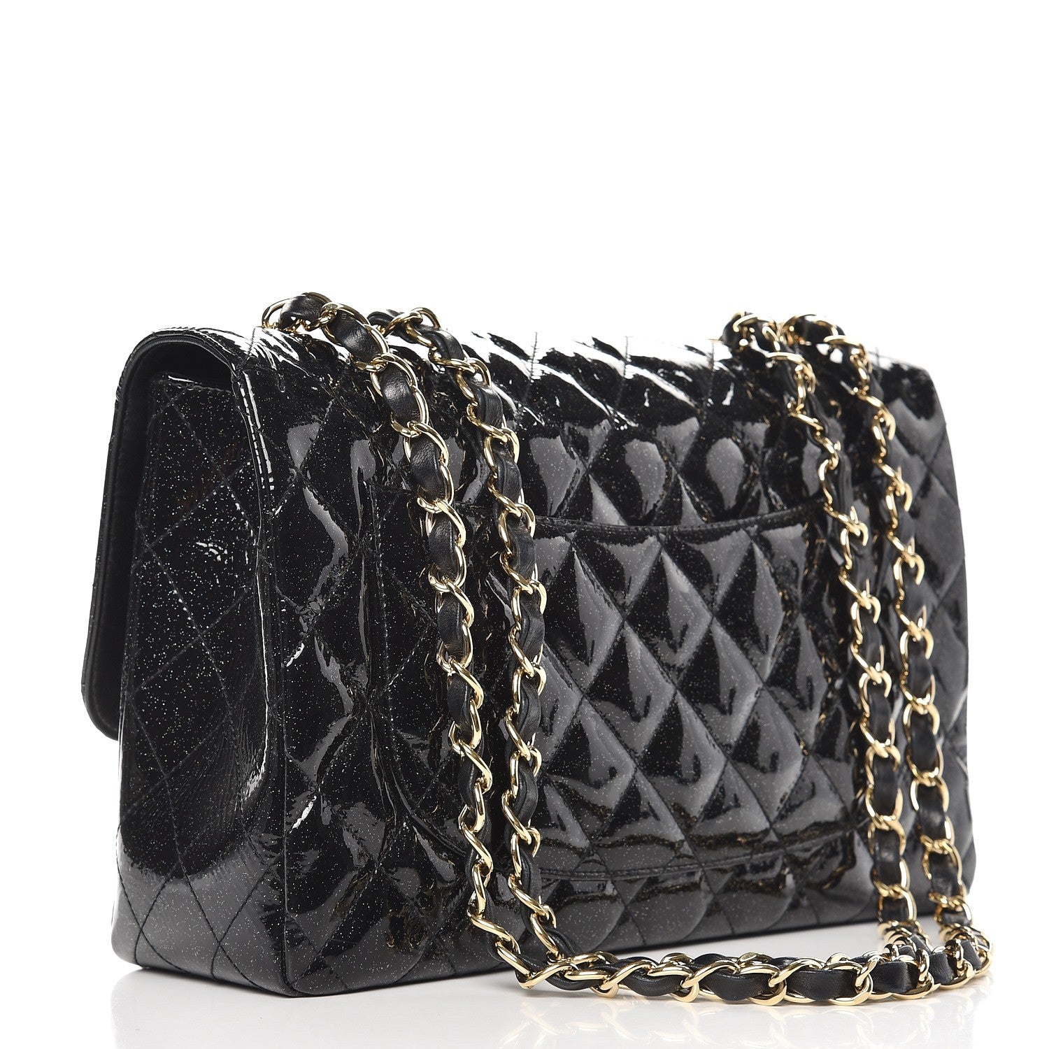 Chanel Patent Quilted Sparkle Glitter Jumbo Single Flap Black 4 of 10