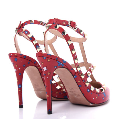 Valentino Garavani Calfskin Nappa Volcano Print Rockstud Ankle Strap 100mm Pumps 38.5 Rosso Valentino 4 of 10