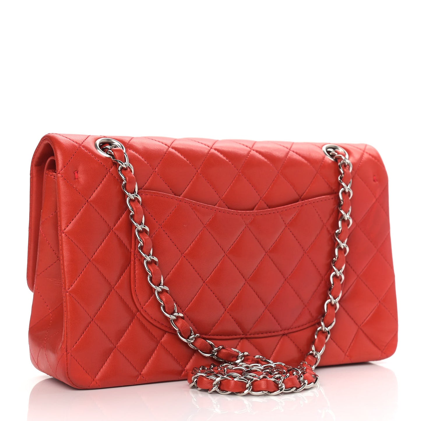 Lambskin Quilted Medium Double Flap Red
