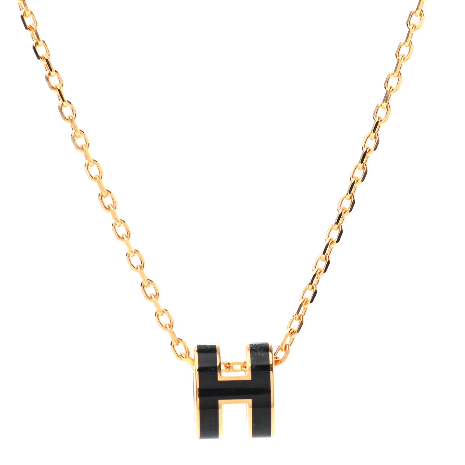 Hermes Lacquered Gold Mini Pop H Pendant Necklace Black 4 of 7
