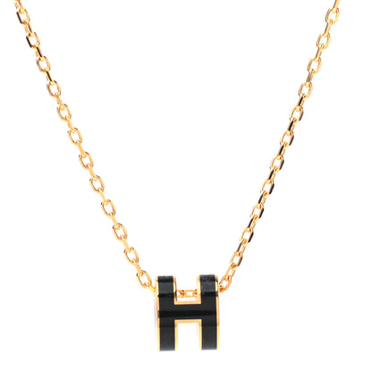 Hermes Lacquered Gold Mini Pop H Pendant Necklace Black 4 of 7