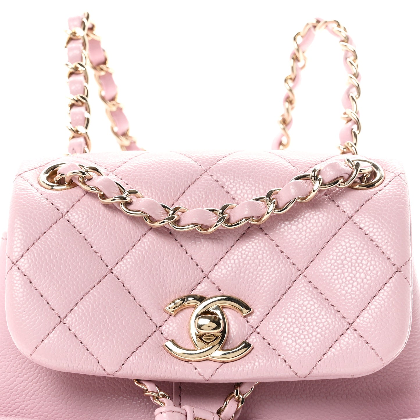 Shiny Caviar Quilted Small Duma Pockets Drawstring Backpack Pink