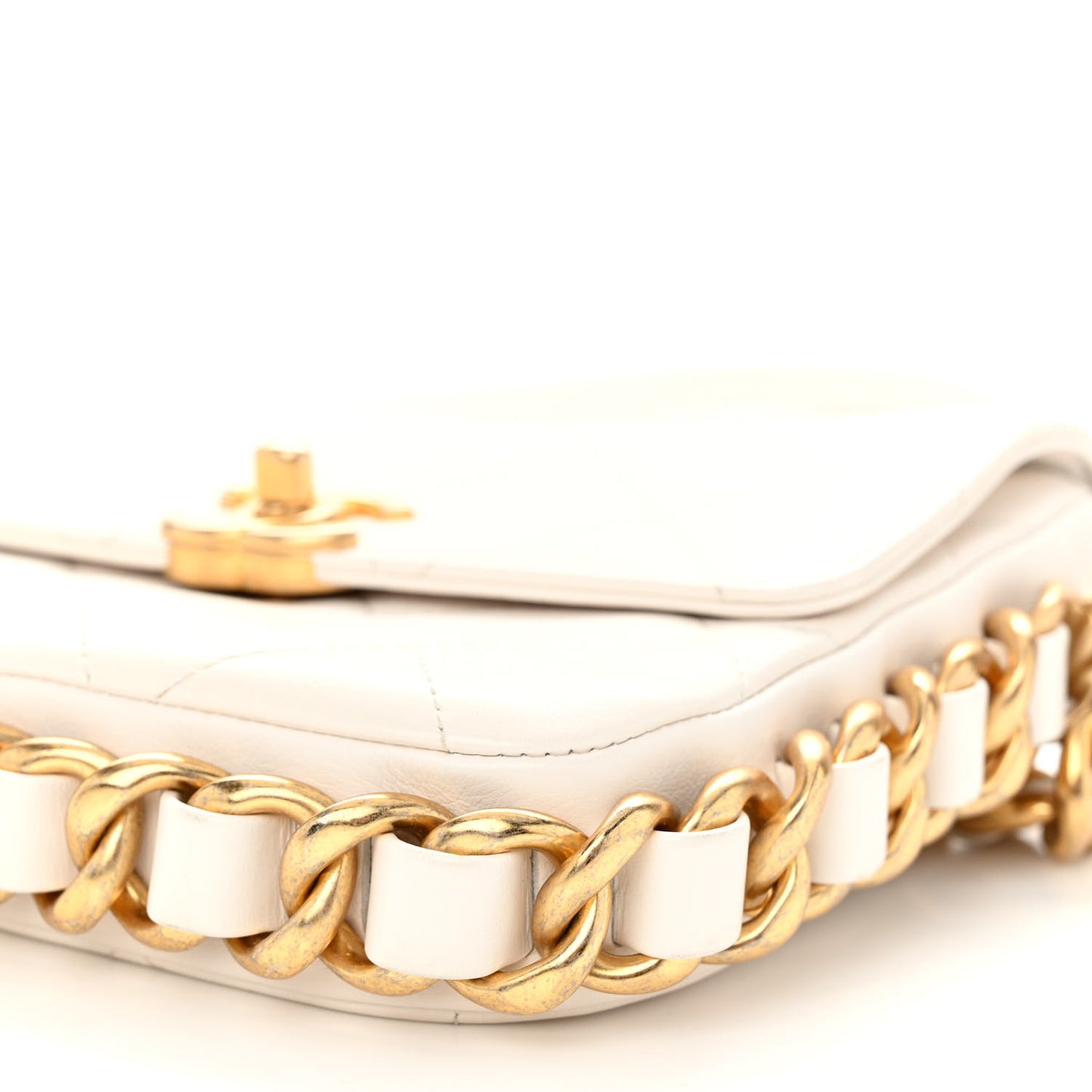 Calfskin Quilted Small Framing Chain Flap Bag White