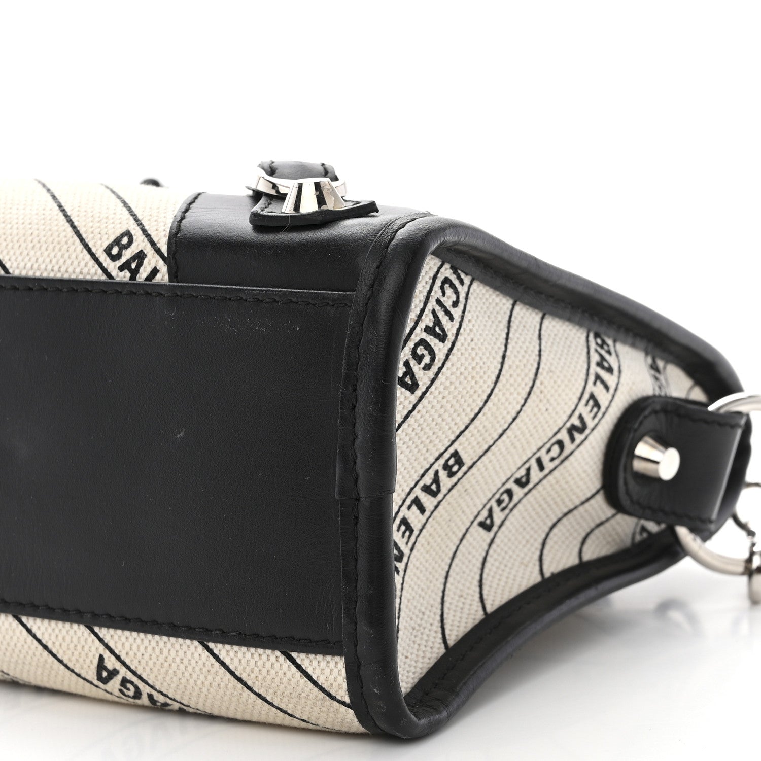Balenciaga Canvas Satin Calfskin Diagonal Allover Logo Print Classic Silver Hardware Mini City Natural Black 10 of 14