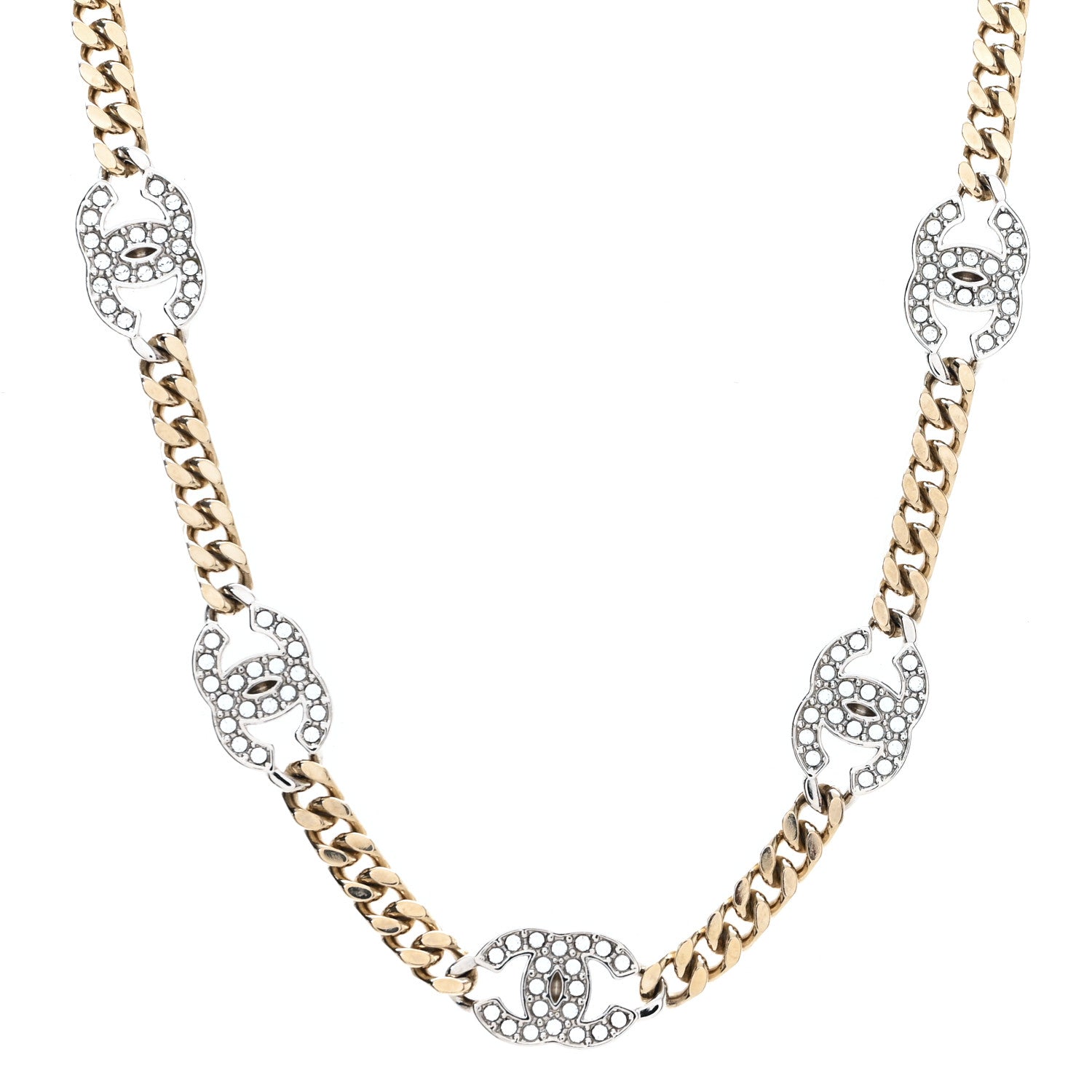 Chanel Crystal Chain CC Link Choker Gold Silver 1 of 5