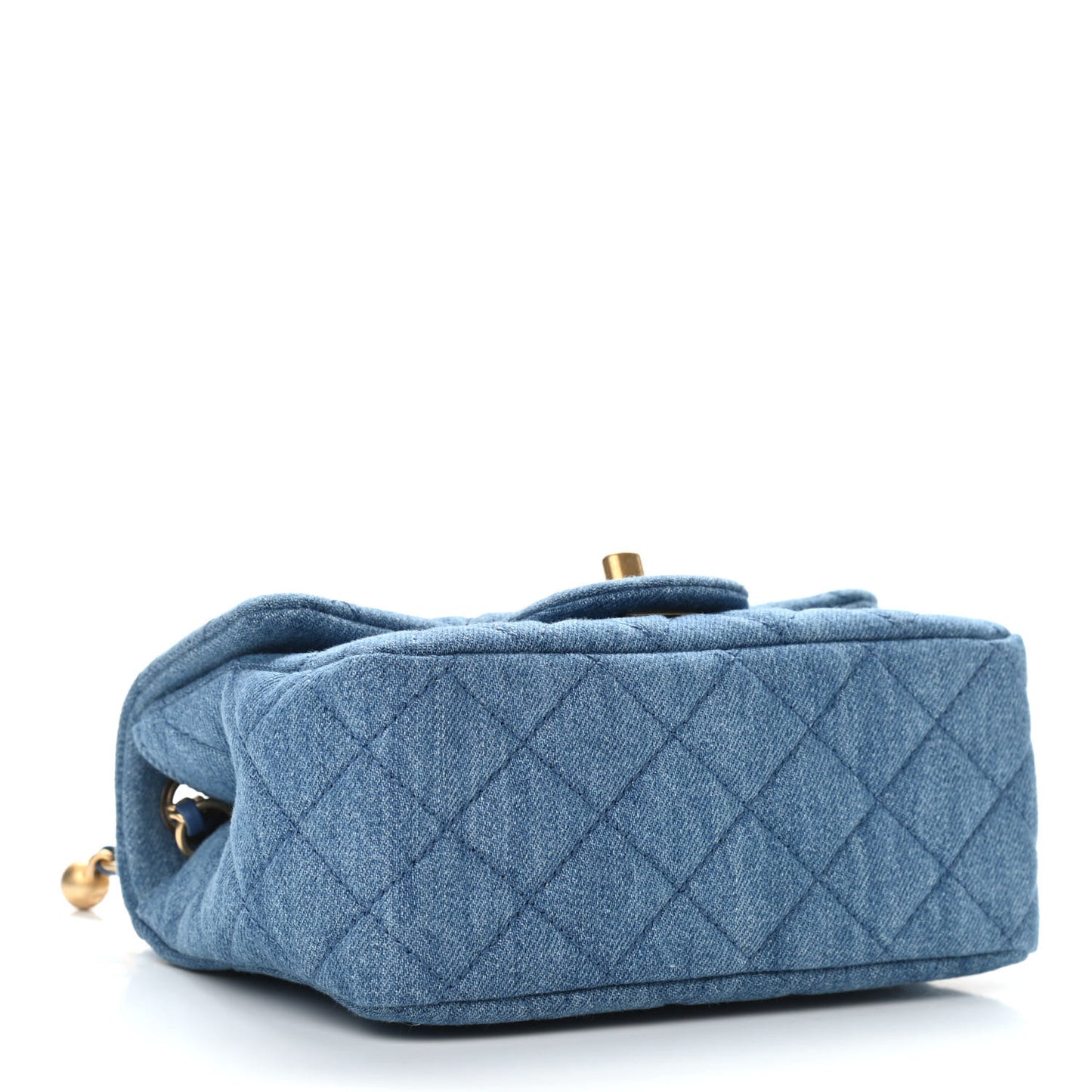 Denim Quilted Mini Pearl Crush Flap Blue