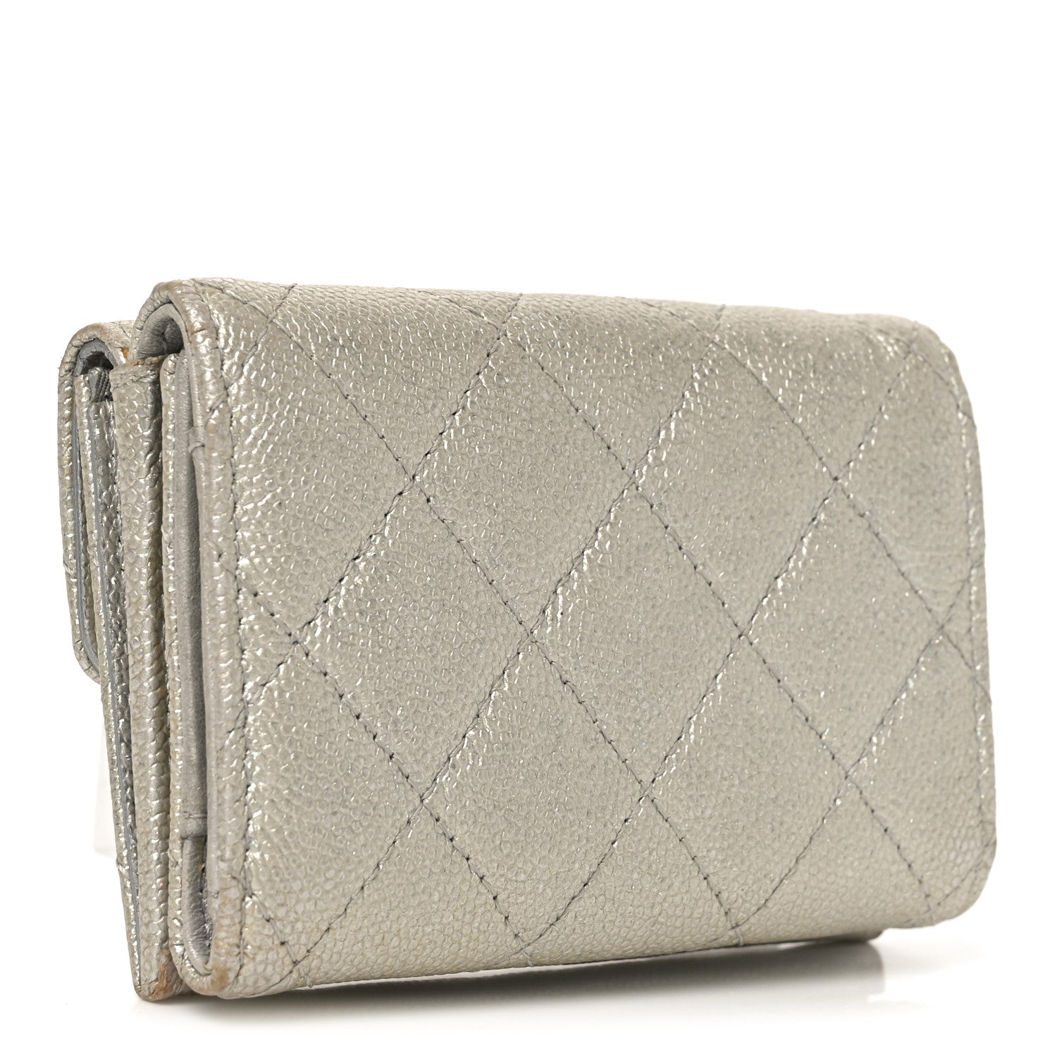 Chanel Metallic Caviar Quilted Double Flap Wallet Silver 3 of 9