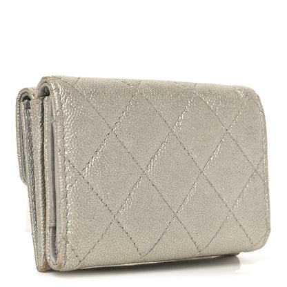Chanel Metallic Caviar Quilted Double Flap Wallet Silver 3 of 9