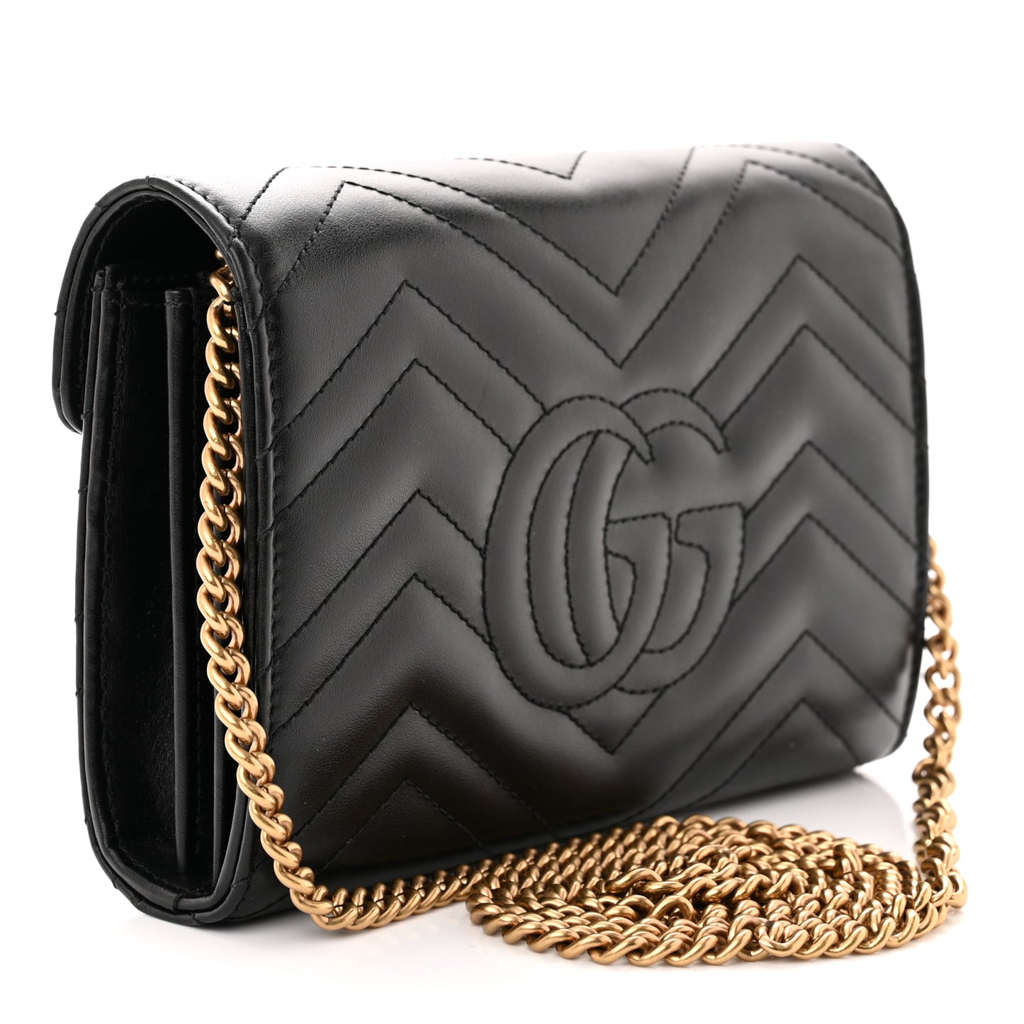 Calfskin Matelasse GG Marmont Chain Wallet Black