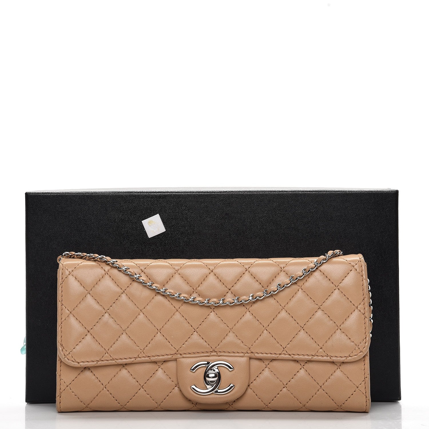 Chanel Lambskin Quilted Chain Clutch Flap Beige 8 of 9