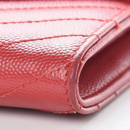 Saint Laurent Grain De Poudre Matelasse Chevron Monogram Flap Wallet Red 10 of 12
