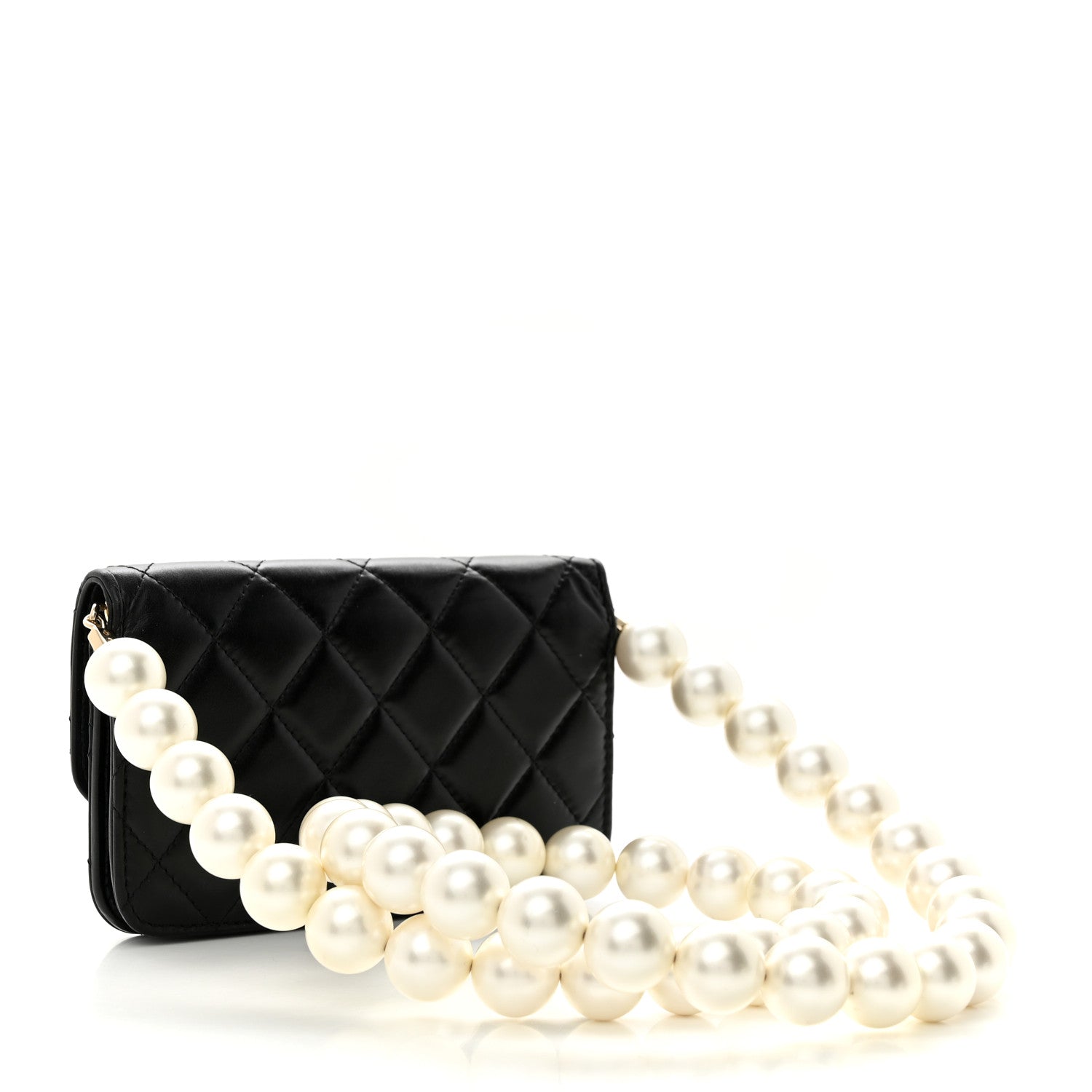 Chanel Calfskin Quilted Maxi Pearls Clutch With Chain Black 3 of 15