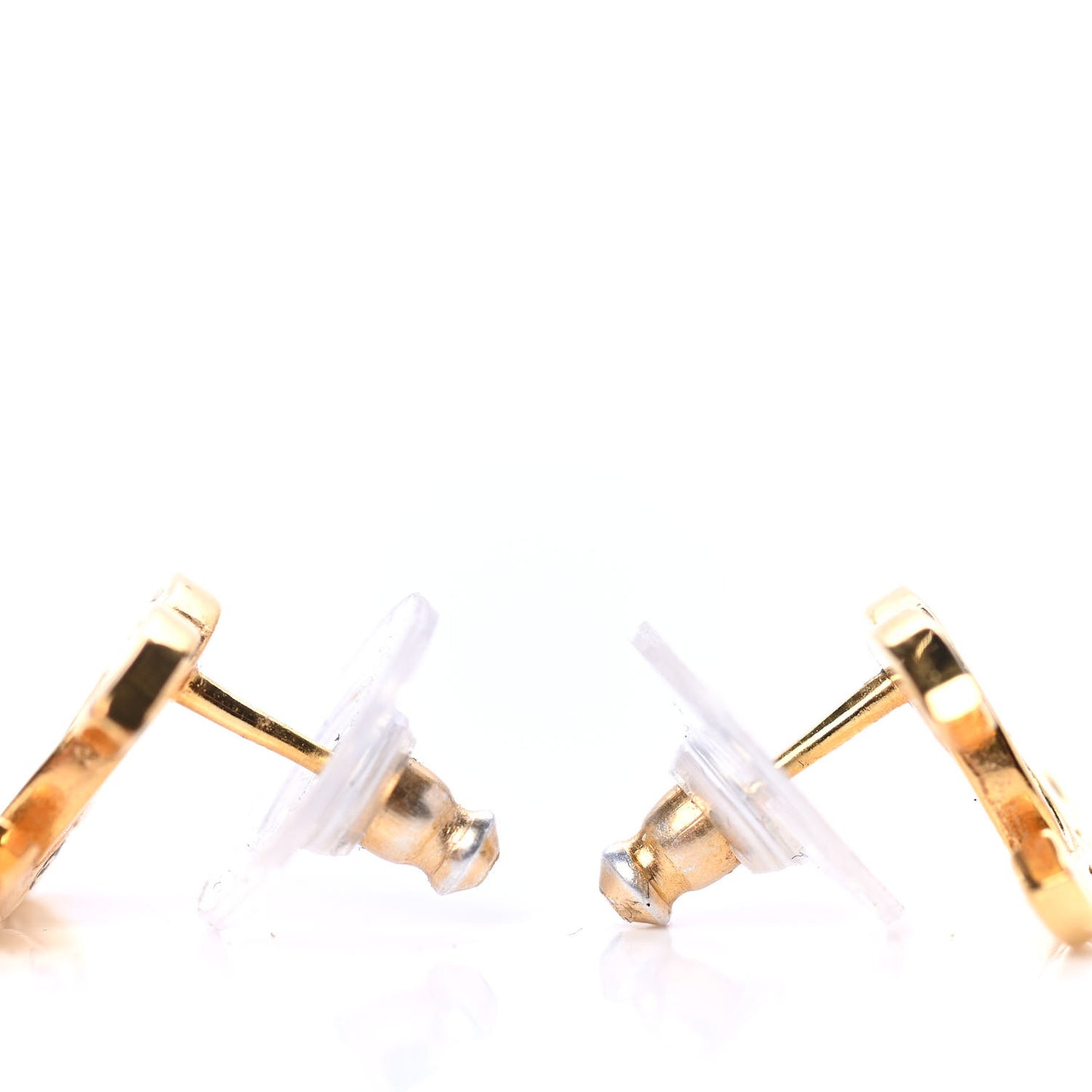 Metal CC Paris Button Stud Earrings Gold