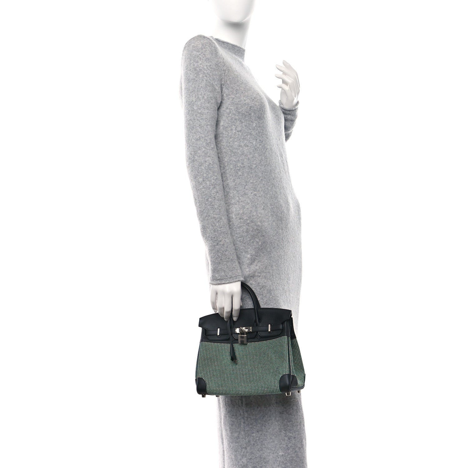 Hermes Toile Quadrille Swift Birkin 25 Black Menthe 2 of 13