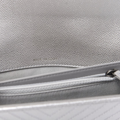 Chanel Metallic Caviar Chevron Quilted Boy Wallet On Removable Chain WOC Silver 7 of 14
